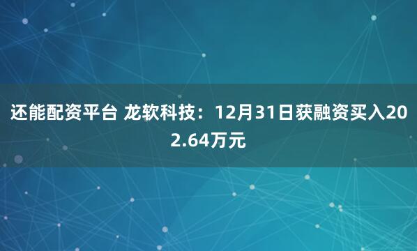还能配资平台 龙软科技：12月31日获融资买入202.64万元